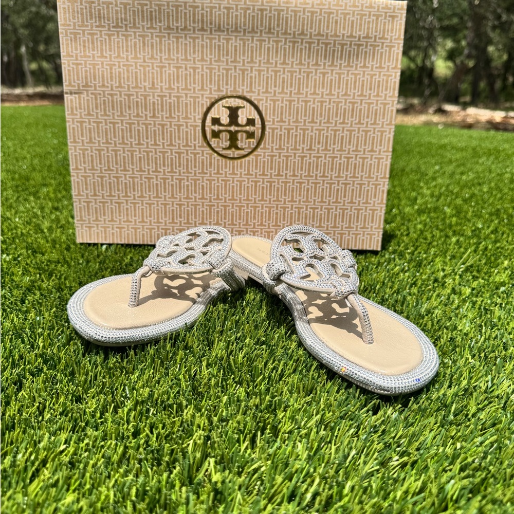 Tory Burch Metallic Silver Sandals